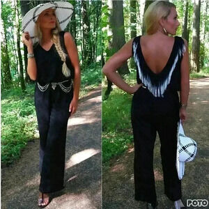 Black Jumpsuit Sassy Fringe Detail